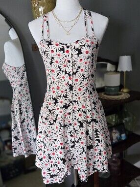 Vintage 90s Wet Seal Daisy Floral Button Front Halter Mini Dress